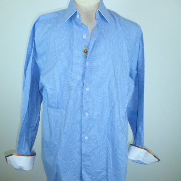 ROBERT GRAHAM blue 100% cotton fine stripe micro floral shirt contrast cuff xl